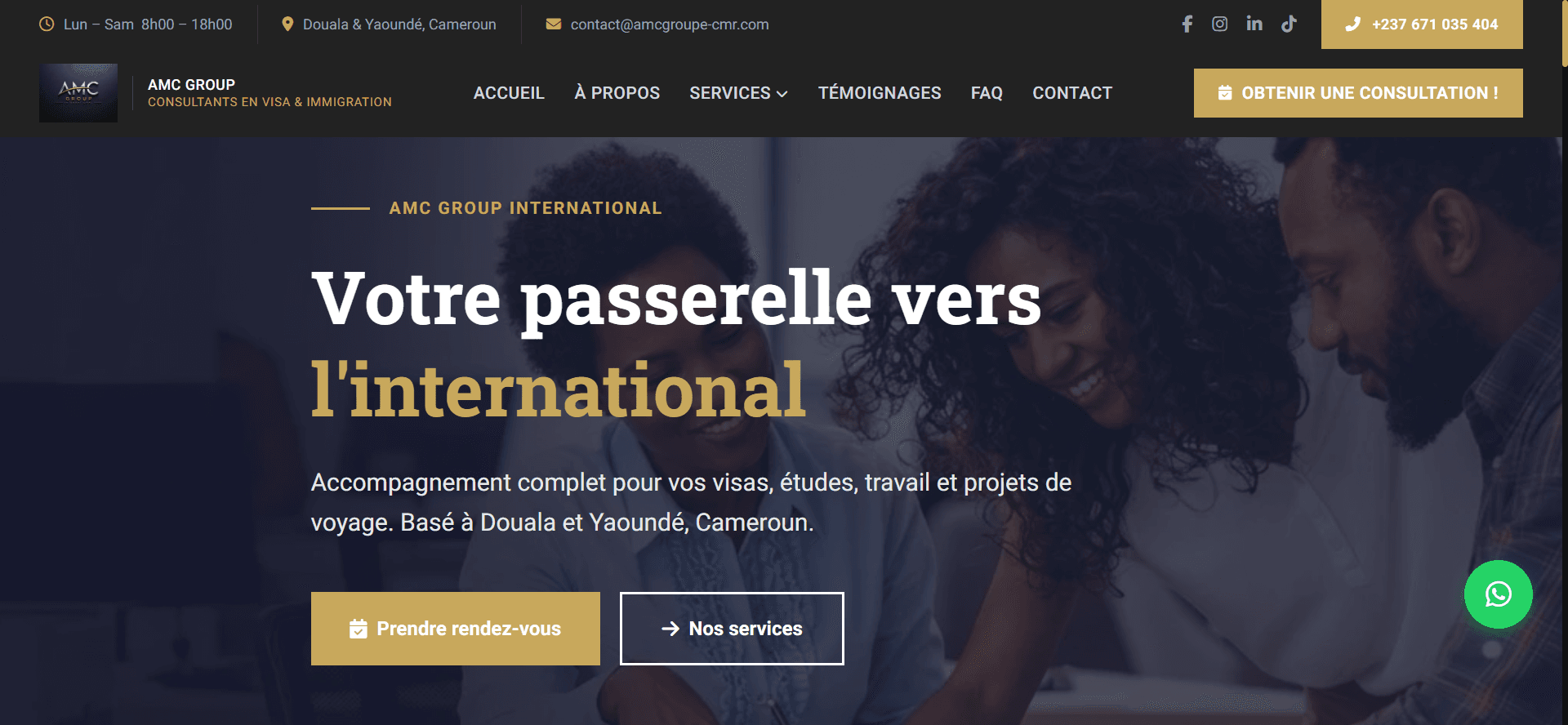 Capture d'écran du site AMC Group