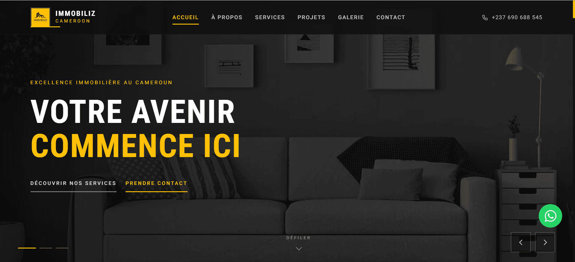 Capture d'écran du site Immobiliz Cameroun